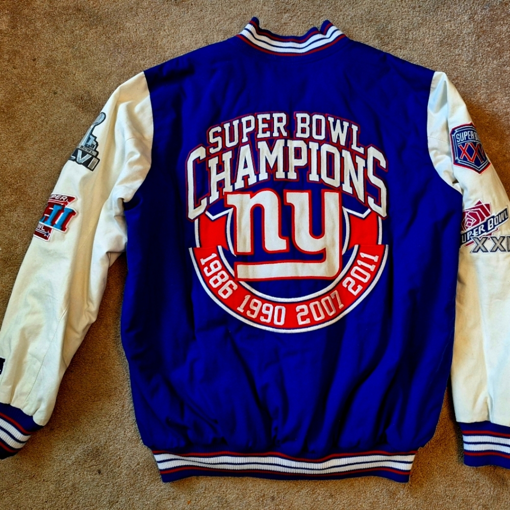 SUPERBOWL CHAMPIONS NY GIANTS JACKET WITH SPECIAL PATCHES - GREAT CONDITION